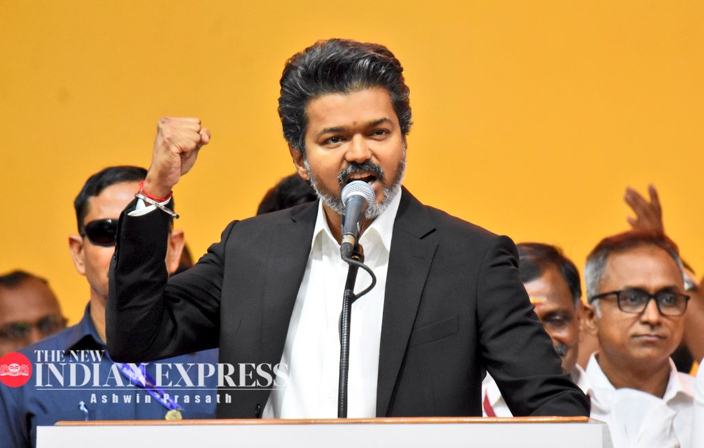 ashwinacharya05's tweet photo. “It’s time for Vijay!”
A new chapter begins in Tamil Nadu politics as he  takes oath as the Chief Minister of Tamil Nadu during the grand swearing-in ceremony held at Nehru indoor stadium on Sunday. @AntoJoseph @santwana99 @shibasahu2012 @NewIndianXpress @xpresstn @RahulGandhi @CMOTamilnadu @TVKPartyHQ #VijayPolitics #TVKVijay‌HQ #TVKVijay‌