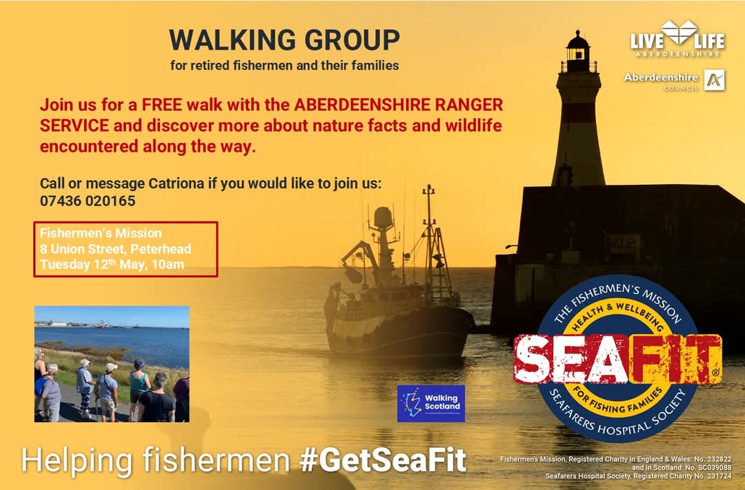 PeterheadTrail's tweet photo. On Tuesday 12th May there is a FREE low-level walk with the Aberdeenshire Ranger Service and learn about the wildlife encountered along the way within your local community.

If you are a retired fisherman or family member, meey at the Fishermen’s Mission on Tues 12 May at 10am. https://t.co/WjFpC57kFV