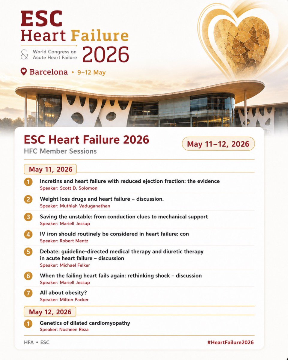 hfcollaboratory's tweet photo. Last two days at ESC Heart Failure Congress 2026 ❤️

Excited to see #HFC members and colleagues leading conversations on the latest advances in HF research, innovation, and patient care.

If you’re in Barcelona, don’t miss these final sessions. #HeartFailure2026 #ESCHF26 https://t.co/UuXb9d7vI8