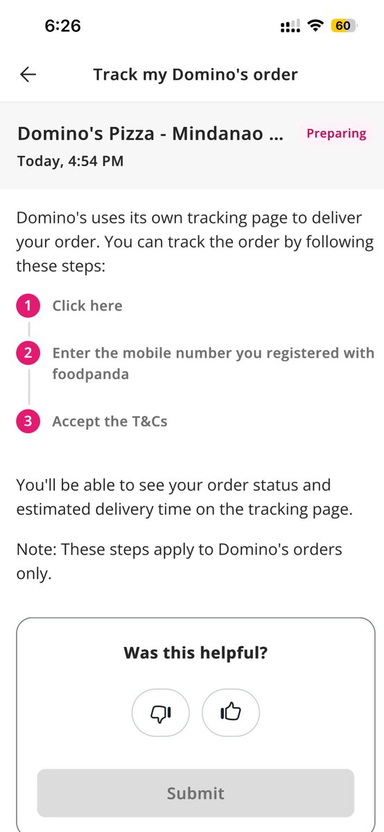 buffalouiengs's tweet photo. @foodpandaPH , @dominosph 

Ano na balak nyo sa order ko. Paid na to. 1hr and counting. Di gumagana yung tracker. Yung phone number na associated sa store, unable to reach. https://t.co/g3IAyqf4u7