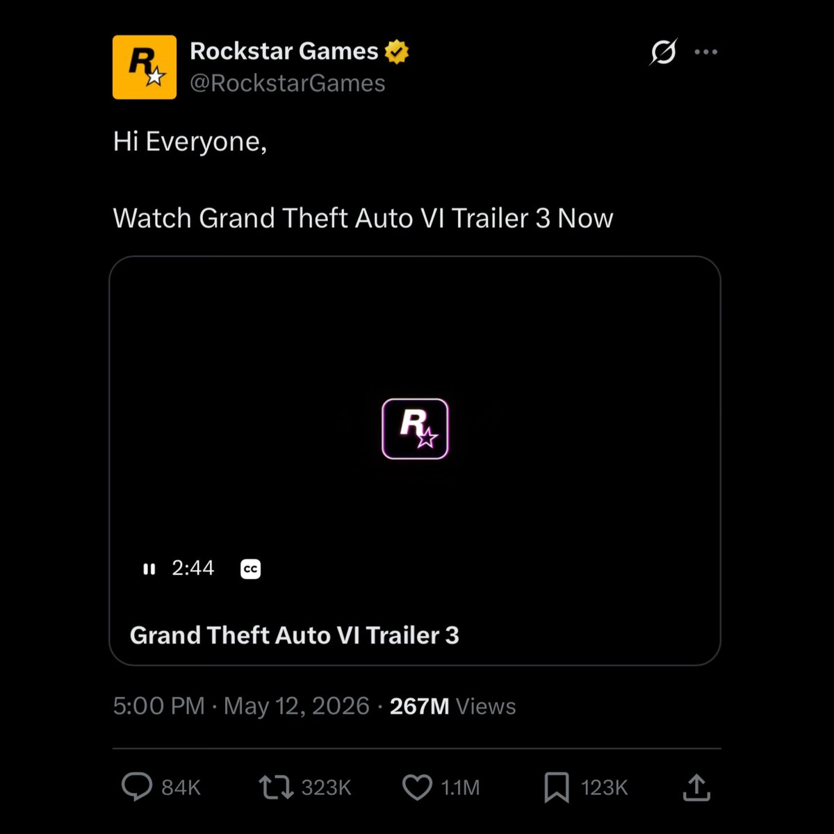 The only ‘Hi everyone’ post from Rockstar Games we want right now.
