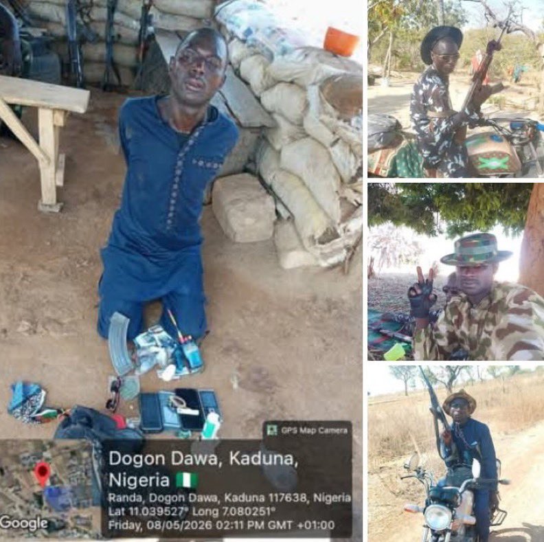 TROOPS ARREST NOTORIOUS BANDIT KINGPIN IBRAHIM ADAMU IN KADUNA.

Over the weekend, Troops of Operation Fansan Yamma arrested Ibrahim Adamu, a wanted popular TikToker, during a snap checkpoint operation in Birnin Gwari area of Kaduna State. 
Mop them all!!!