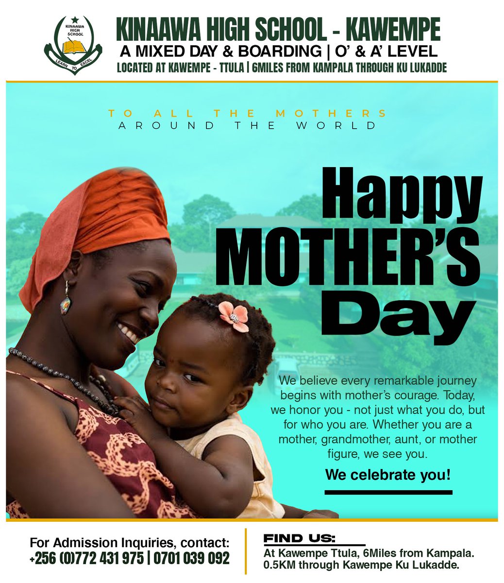 KinaawaKawempe1's tweet photo. Happy Motherโs Day to all the amazing mothers and mother figures out there. ๐ธ
Your love, sacrifices, strength, and endless prayers keep families standing strong. Today, we celebrate your kindness, resilience, and beautiful hearts.
#KinaawaHSKawempe || #WeLearnToExcel https://t.co/xWqGqN55ni
