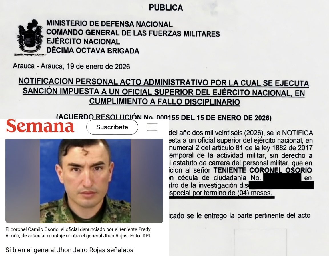 #MontajePetrista El montaje contra el general (r) Rojas fue un abuso grave dentro del Ejército (Osorio “Sayayín” y Ospina involucrados). Sancionados o premiados? (4 meses a Osorio, reincorporación el 19 de mayo) y premio (Ospina a consulado en Madrid) muestran vicios internos y
