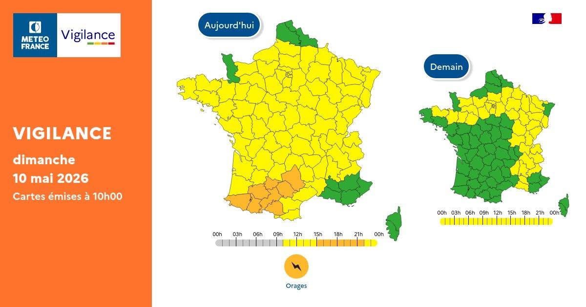 Image de Préfet de Tarn-et-Garonne - #AlerteMétéo 🟠 | Le Tarn-et-Garonne est placé en vigilance orange orages ce dimanche à partir de 15