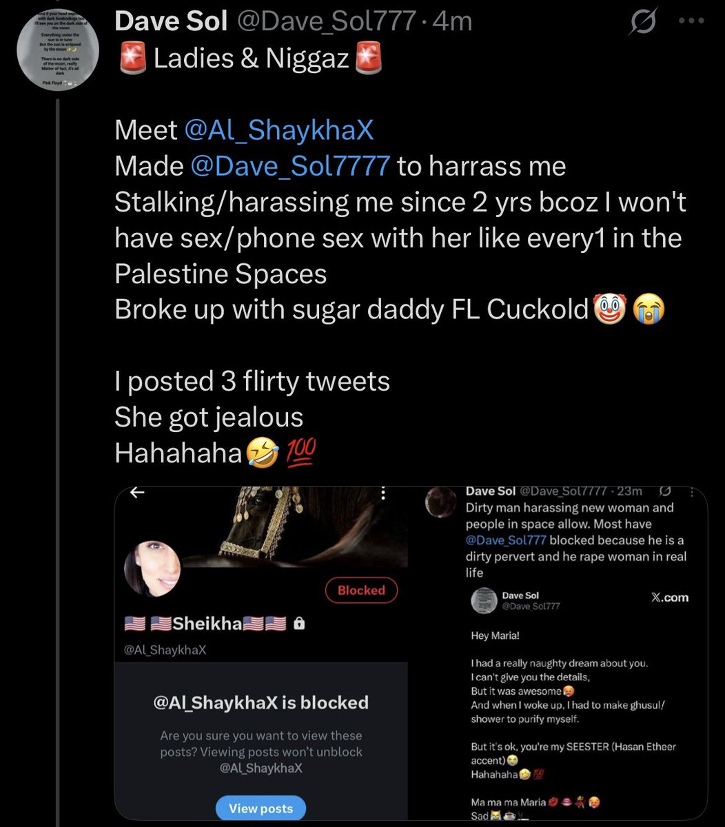 Dave_Sol7777's tweet photo. Sick pervert who talk about ra-pe and phone sex all day. 

He back on X to stalk woman because he can't have one in real life. 😂😂😂 @Dave_Sol777 https://t.co/p5VYgKMEt5