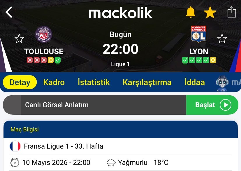 theneo1907's tweet photo. 🔥 

22.00 🇫🇷 Toulouse - Lyon 

⚡️ İy ms 1/2 v 2/1 

Skor 4.2 v 2.4 ( 6+) 

YTD ✍️ https://t.co/y4W39YxMzf