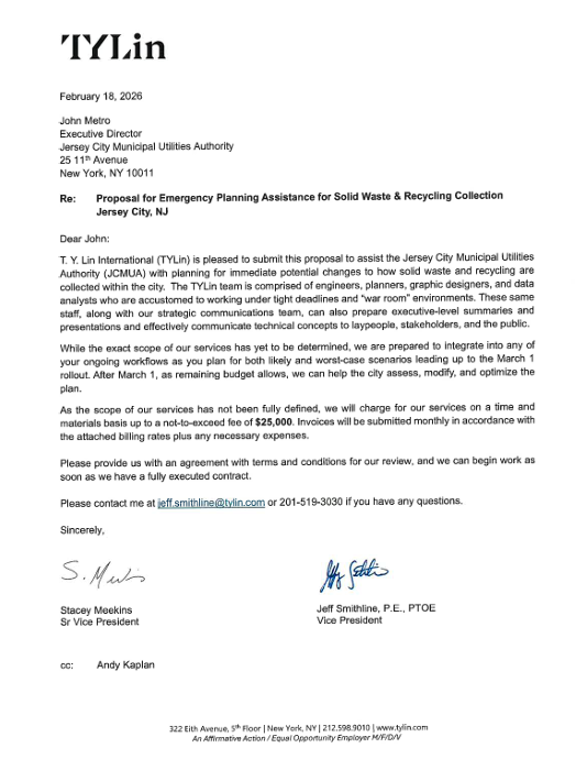 ATMilone's tweet photo. The Jersey City MUA is spending up to $25K on TY Lin's study of trash and recycling collection. As part of what is being studied, Exec Dir John Metro told me, is the possibility of bringing sidewalk trash receptable emptying, bulk pickup and other special collection in-house. https://t.co/llH34TXsa7