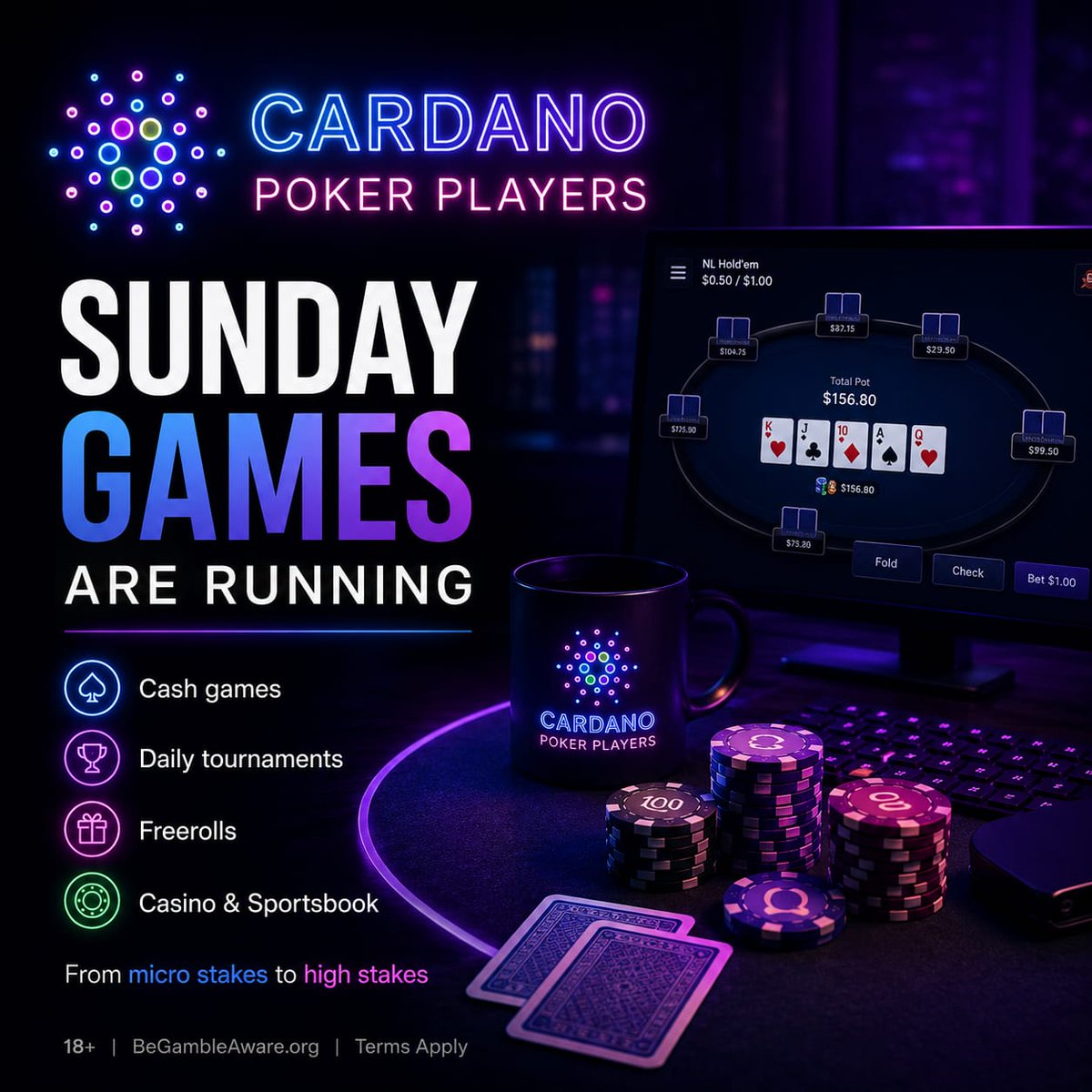 ADAPokerPlayers's tweet photo. Sunday session is looking pretty decent.

Cash games running all day
Tournaments loading nonstop
Freerolls if you just want to jump in for fun

Poker, casino, sportsbook. All in one place.

https://t.co/xwWmF6CvRU

+18
#Cardano #Poker #EPTMontecarlo https://t.co/V3qnQnO6c4