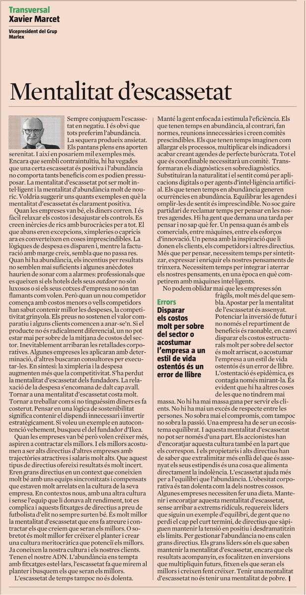 XavierMarcet's tweet photo. Saber créixer sense perdre la mentalitat d’escassetat ni sense perdre l’ànima

Avui a @LaVanguardia https://t.co/iQL6TgglbS