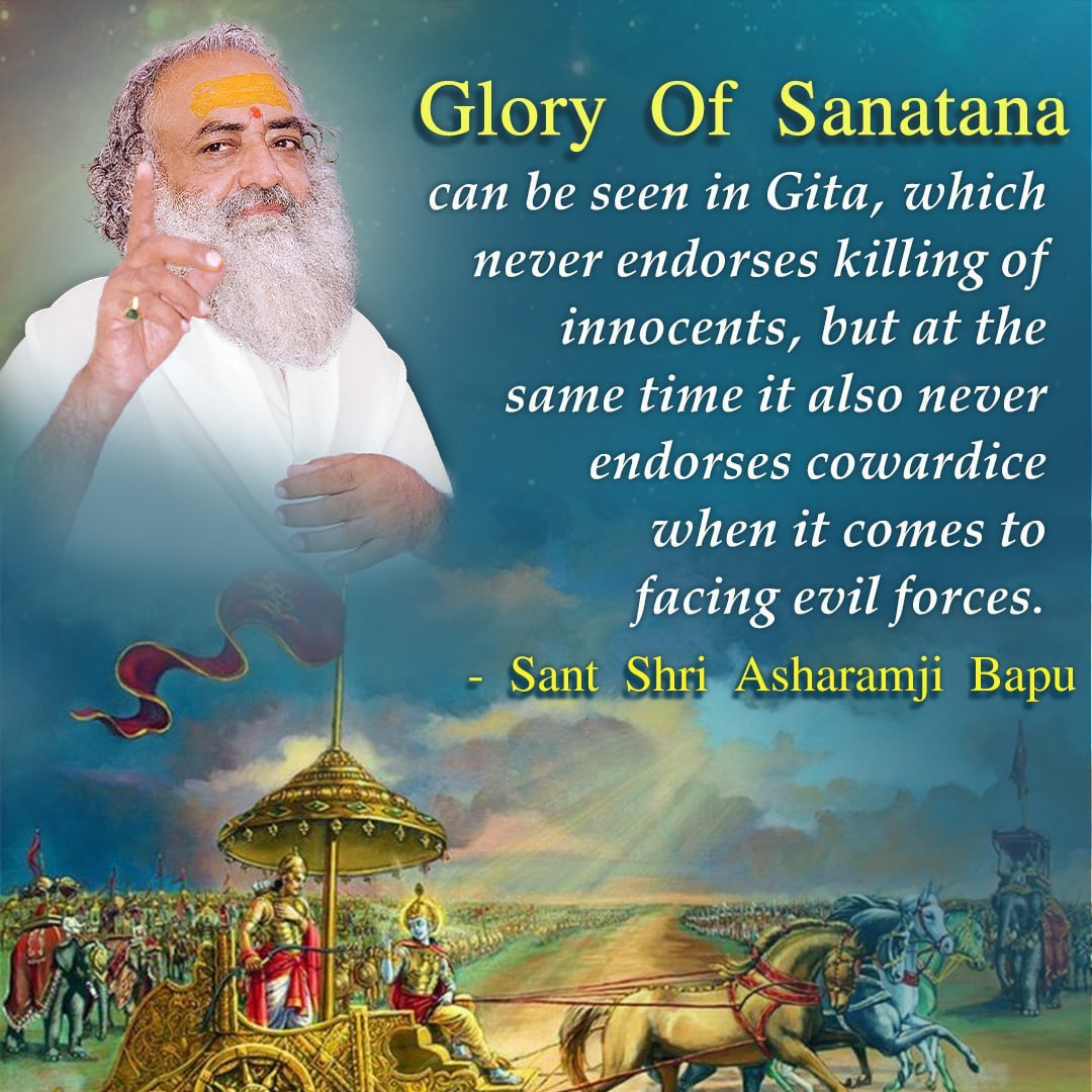 Glory Of Sanatana can be seen in Gita, which never endorses killing of innocents, but at the same time it also never endorses cowardice when it comes to facing evil forces. #GloryOfSanatanDharma