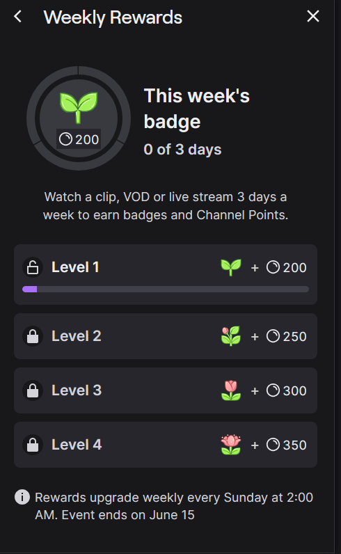 ShinjiRL's tweet photo. @zachbussey It looks like there is a weekly badge on @Twitch  for watching a stream. Saw it only on one stream so far and it popped up in chat like watchstreaks and so on. https://t.co/UTYQzFakHn