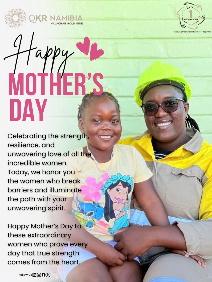 NavachabGM's tweet photo. On this Mother’s Day, we celebrate and honor your incredible strength, dedication, and nurturing spirit💖✨.

Thank you for balancing hard work with compassion and for being the true pillars of strength both at home and at work🌸👷🏾‍♀️. 
#mothersday #mothersinmining #fypシ゚viral https://t.co/6GUUfiGyBc