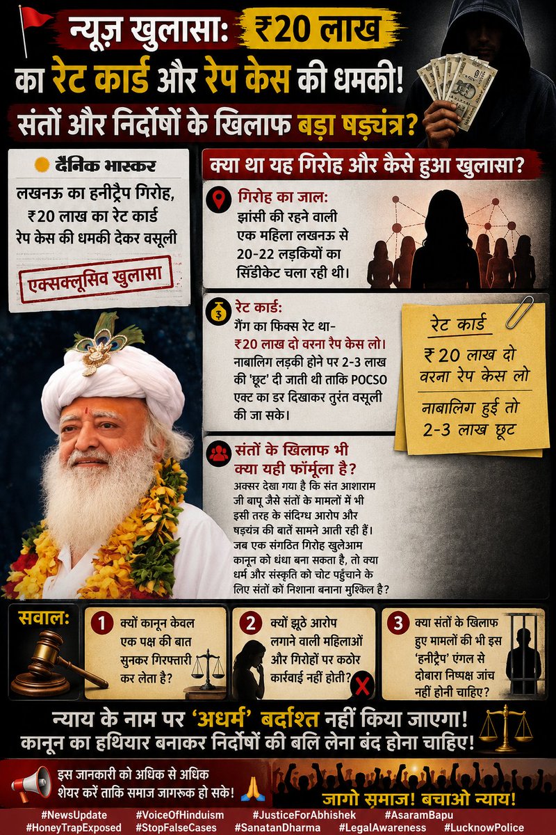 न्यूज खूलासाः 20 लाख का रेट कार्ड और रेप केस की
धमकी! संतों और निर्दोषों के खिलाफ बडा षड्यंत्र?
facebook.com/share/v/1AwSVP…