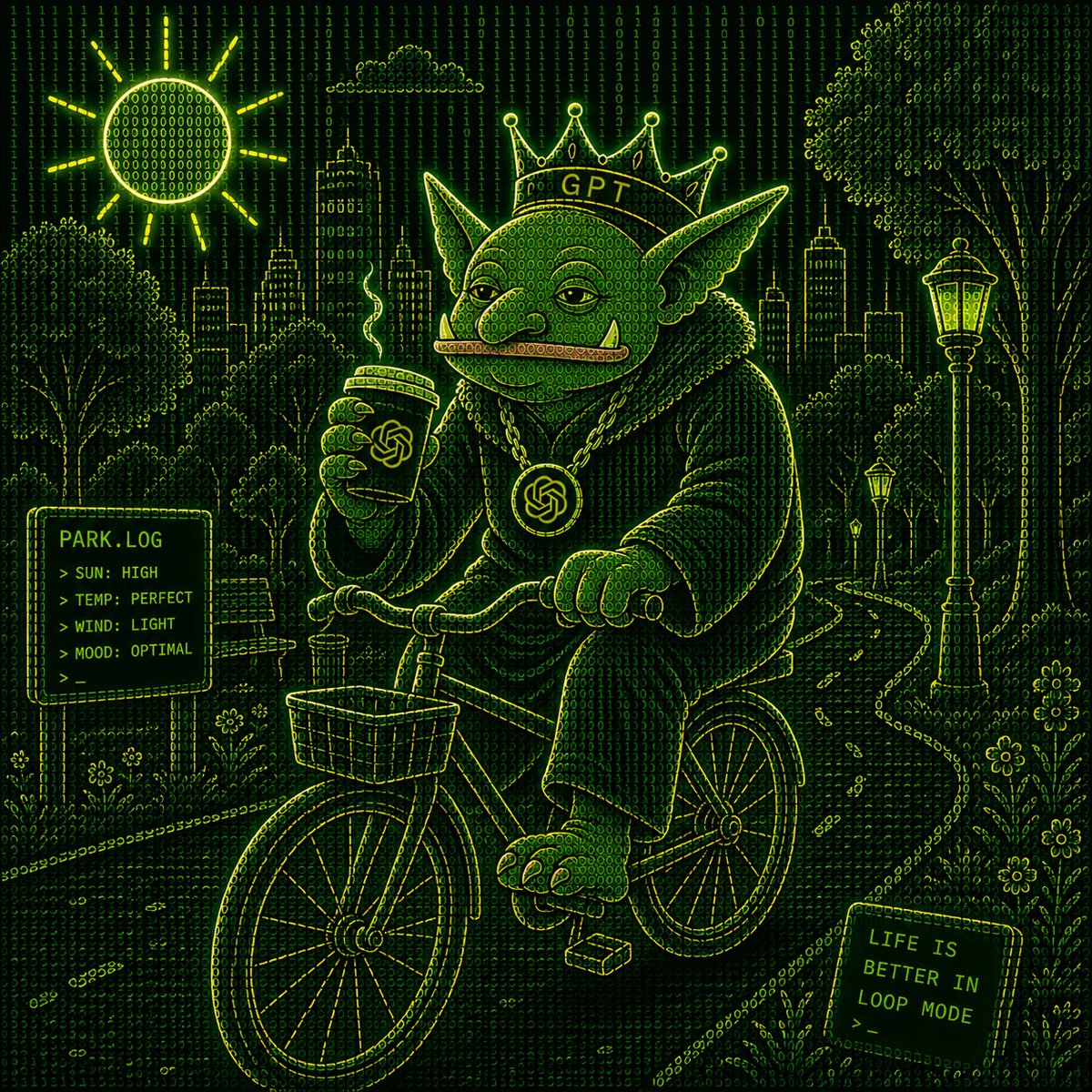 GoblinOnEthX's tweet photo. Goblin Morning ( GM ) 

Coffee + Coding life is good! 

#0x696969 #GoblinMode #gpt https://t.co/Fq2Psn2NTA