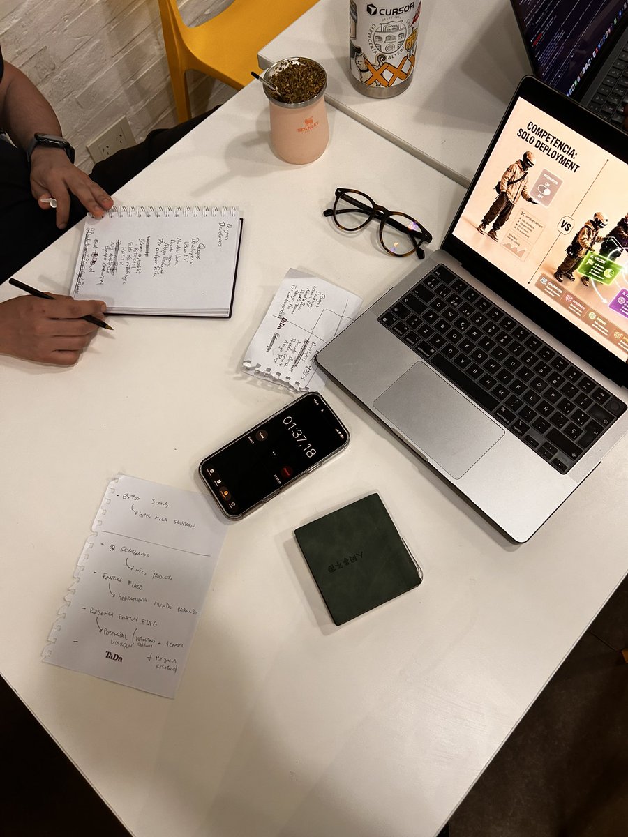 _tomidelu's tweet photo. Día 2 de la @platan_ventures hackathon.

Vine a divertirme, no a ganar. Y fue justo eso: me cagué de risa, conecté con colegas que veo todos los días por X, y conocí gente nueva.

Es el mindset que me copa para estos eventos. Entiendo al que viene a competir, pero no es lo que más disfruto.

Igual, banca total del team 20 (@joaquinggs y @juana_en_beta) — fluyó todo y armamos un mega producto.

Sin buscarlo, creo que tiene chances de podio. En un rato la demo. Momento de la verdad.