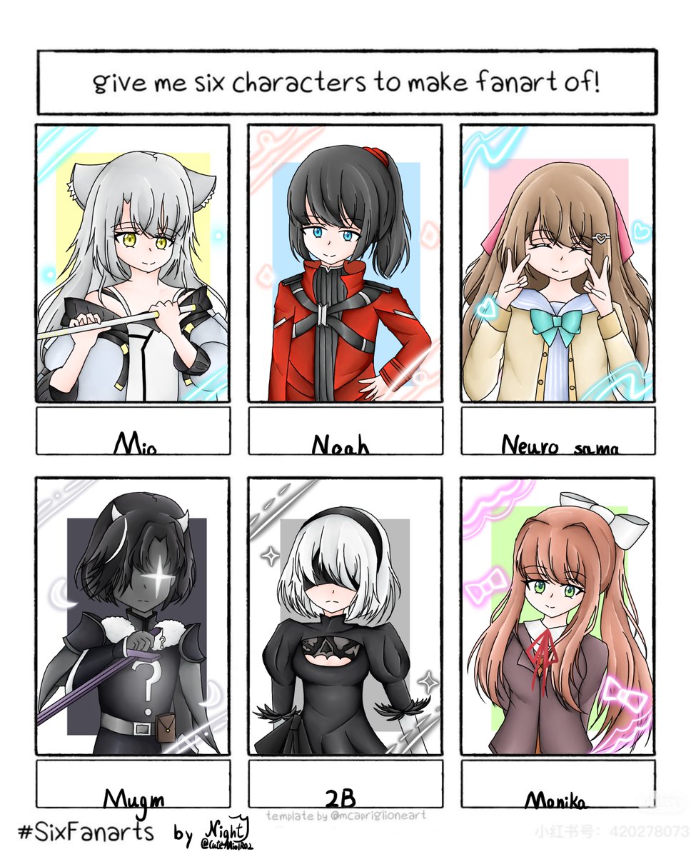Cutemio1R02's tweet photo. give me 6 characters to make fanart of!
#XenobladeChronicles3
#ゼノブレイド3
#heartheartart
#ddlcmonika
#neirautomata
#mugmfanart https://t.co/UWeVDGZiHo