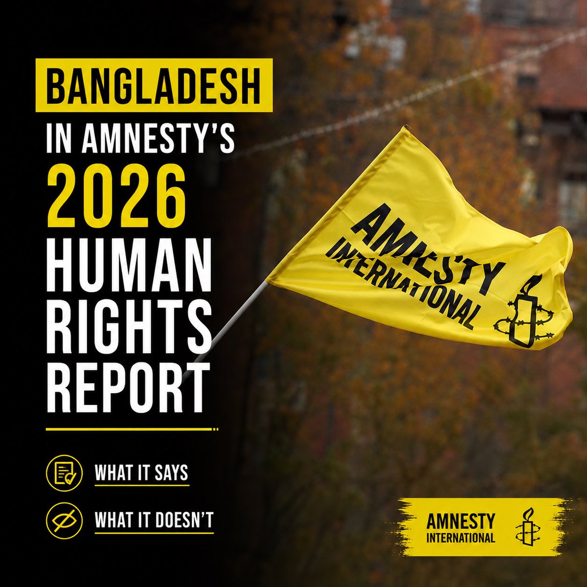 bdwatch2024's tweet photo. #Bangladesh in @amnesty’s The State of the World’s #HumanRights Report 2026: What It Says and What It Doesn’t. 

On 21 April 2026, Amnesty Int’l released the latest edition of its flagship annual human rights publication, reviewing national, regional, and global human rights developments across a broad range of themes. The following is a brief discussion of what the report says about Bangladesh’s human rights situation in 2025, and what it leaves out.

What It Says

The report says:

“Freedom of expression, association and assembly remained unnecessarily restricted under the Interim Govt. Individuals, including human rights defenders, were subjected to arbitrary arrests and harassment for exercising their right to freedom of expression. The Interim Govt’s ban on the Awami League brought into question their commitment to upholding freedom of association…” 

The report also briefly addresses: the new Cyber Security Act, convictions of the former PM and Home Minister by the ICT, proposed draft ordinance on enforced disappearances; proposed women’s right reforms facing backlash from Islamist groups; the Rohingya refugee crisis; the detention of members of the indigenous Bawm community; labour law reforms, and the climate crisis.

What It Misses

However, 2025 was also marked by a number of serious and highly specific human rights challenges that received little to no meaningful attention in Amnesty’s report, despite being extensively documented by domestic rights orgs. such as Ain o Salish Kendra (ASK), Human Rights Support Society (HRSS), Bangladesh Mahila Parishad (BMP), and others. 

These omissions include:

- Organised mob violence by specific groups targeting political opponents, carried out with the patronage of the Interim Govt. This included the two-day wave of violence in February 2025 directed against individuals associated with the Awami League, as well as attacks on historic landmarks, led by the Interim Govt-backed Students Against Discrimination (SAD) Movement. According to ASK, at least 197 people were killed in mob lynchings during 2025;

- Mass arrests of political activists throughout the year, including the two phases of “Operation Devil Hunt”, under which thousands of AL activists and supporters were subjected to arbitrary arrest and detention;

- The disproportionately high number of political prisoners dying in custody, with family members in many cases alleging denial of timely and adequate medical treatment, as well as torture and abuse in detention;

- The continued detention and prosecution of senior journalists and media figures on what critics describe as baseless or politically motivated charges. The continued use of July–August 2024 criminal cases against hundreds of journalists and media workers also received no attention;

-Attacks against religious minorities, including hundreds of reported attacks targeting #Hindus and Hindu places of worship, as well as attacks against Sufi Muslims and their shrines;

- The alarming rise in sexual violence against women and children during 2025. According to BMP, 786 women and girls were victims of rape or gang rape in 2025, a 52.3% increase compared to 2024. In addition, child rape cases reportedly surged by 75% during the first seven months of 2025, according to ActionAid Bangladesh and ASK.

- Continued politicisation of the ICT, including breach of its own rules regarding detention without charges, charging people upon external pressure without evidence etc. 

- Misuse of the Anti Terrorism Act to arrest people for political speeches throughout 2025. 

Amnesty’s report correctly identified several important concerns relating to human rights and civil liberties in Bangladesh. However, its treatment of the country’s overall human rights situation remains notably incomplete. A fuller more objective assessment is expected of an org. like AI.   

…

#AmnestyInternational @amnestysasia @AgnesCallamard @UNHumanRights @volker_turk @hrw @PearsonElaine @ESandersFCDO