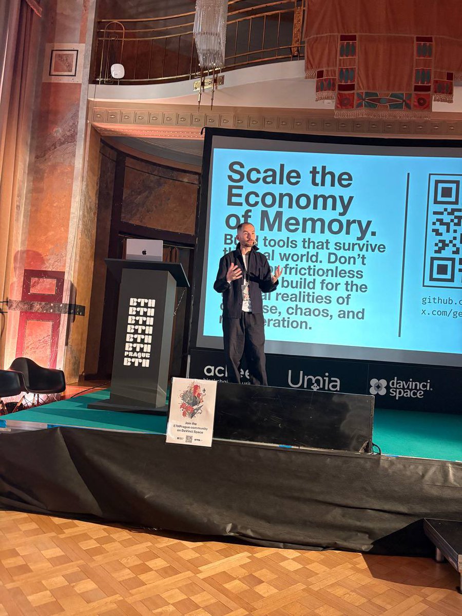RodovidMe's tweet photo. Yesterday I had a talk at @EthPrague 2026 — a fairly technical crypto conference — where I shared our real experience of implementing Web3 in a network of ecovillages during wartime.
I started with things that usually stay behind the scenes. Access. When parts of your country are flagged as “sanctioned territories”, even Ukrainian users can get excluded from platforms. Crimea is a constant edge case — sometimes we literally have to explain manually that Ukraine should have access. What looks obvious becomes ongoing digital diplomacy.
Right at the conference we continued negotiating access for Ukraine to MiniPay within the Celo ecosystem — a simpler mobile wallet that could actually work in our communities. Before that, we managed to open Hypercerts for Ukraine, and we’re already using it for environmental impact.
Then I spoke about where Web3 “breaks” at the user level.
Quadratic funding looks elegant until algorithms start interpreting a real human network as a sybil attack. Our villages interact, transact — and the system flags it as bots. Funds understand, but the logic is rigid.
Smart meters on solar stations can take hours to connect. GPS drifts in frontline areas when air defense is active, so we sometimes manually shift tree coordinates just to pass verification. Land registries are closed, ownership is informal, while carbon verifiers expect 20–40 year contracts. The gap between code and reality becomes obvious.
And sometimes it’s simpler: people call in panic because a button doesn’t work and they can’t complete a transaction.
This is why I raised the idea of an “invisible” blockchain. As Vitalik Buterin has suggested, users shouldn’t need to understand networks, L2s, or bridges. A person should just say: here is my impact — account for it.
Right now we have energy, trees, biodiversity, carbon, water — all tokenized separately. It becomes a fragmented set of wallets and tokens that don’t connect. The real problem is how to unify these layers into one system.
This links to another tension — short-term vs long-term capital. Most funding runs in sprint logic. But regeneration and community building are multi-year processes. When forced into short cycles, real work turns into simulation.
Communities shouldn’t live in permanent hackathons. They need continuity.
We also spoke about internal economies — not constantly off-ramping to fiat, but keeping value circulating through local exchanges and commitment pools. We’re testing this in practice.
Finally, I shared how we’ve identified a set of platforms that fit our reality, aggregated data into a unified impact dashboard, and started testing stewardship and carbon accounting through Regen Bank. At some point, we moved from being users to shaping how these systems should work.
A ReFi colleague from Colombia told me:
“I’ve been watching you for a year. What you’ve built — most haven’t.”
It felt less like praise and more like a signal: our case is being noticed.
hashtag
#ETHPrague 
#ecovillages 
#ReFi