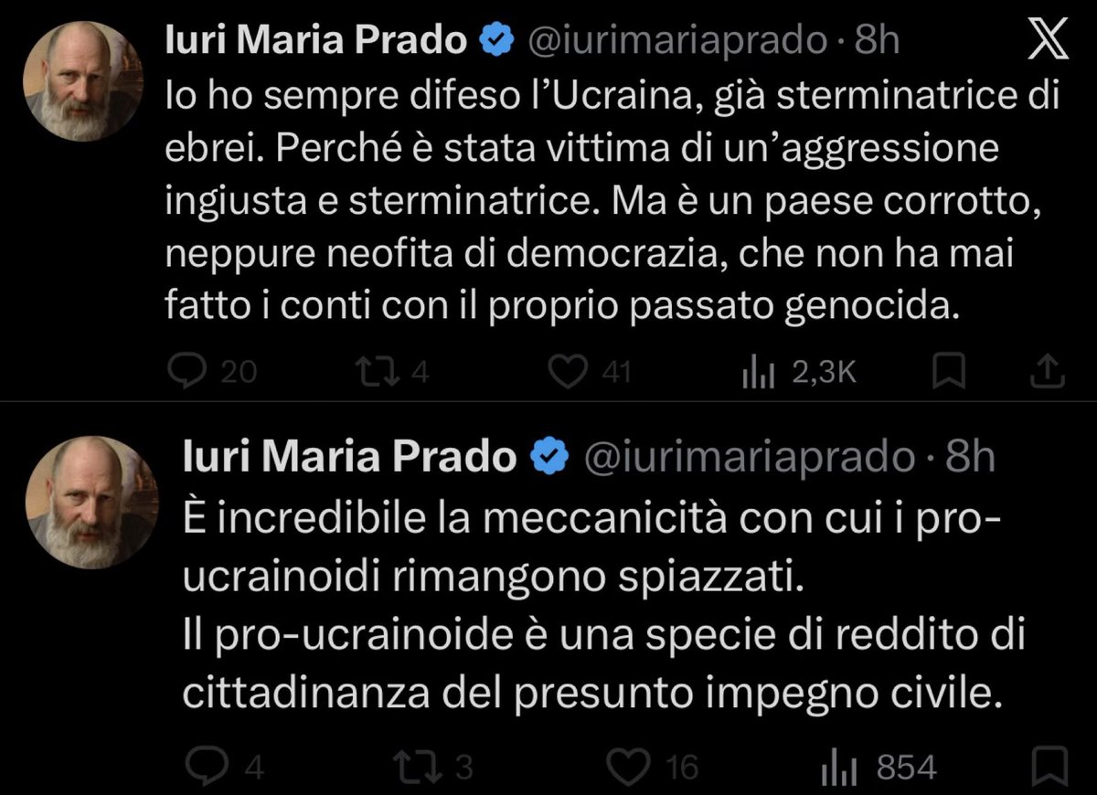 Israele = poveri pikkoli ancelih che lottano per la sopravvivenza contro un nemico ferocissimo e disumano.

Ucraina = sterminatrice di ebrei, corrotta, non-democratica, genocida.

Dalla Brigata Tempo Libero è tutto per oggi, a voi studio. 🤡