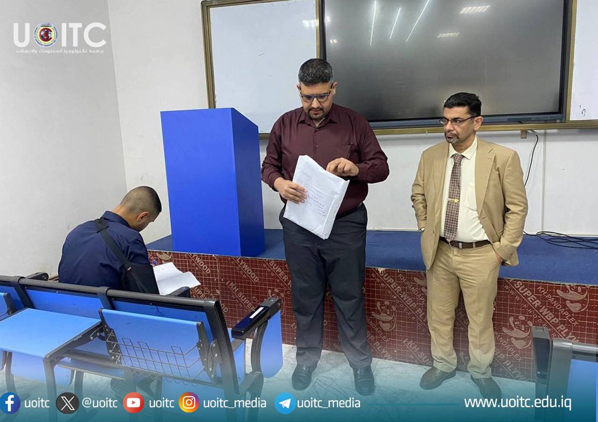 uoitc's tweet photo. تدريسيو كلية الهندسة يتابعون سير الامتحان المشترك في كلية الحسين (ع) بكربلاء

قسم الإعلام والاتصال الحكومي 
جامعة تكنولوجيا المعلومات والاتصالات 
————-
بالإمكان الاطلاع على اخر الاخبار عبر الحسابات الرسميّة التابعة للجامعة:
https://t.co/S9jqtcRvjy https://t.co/fCtsxLBuIC