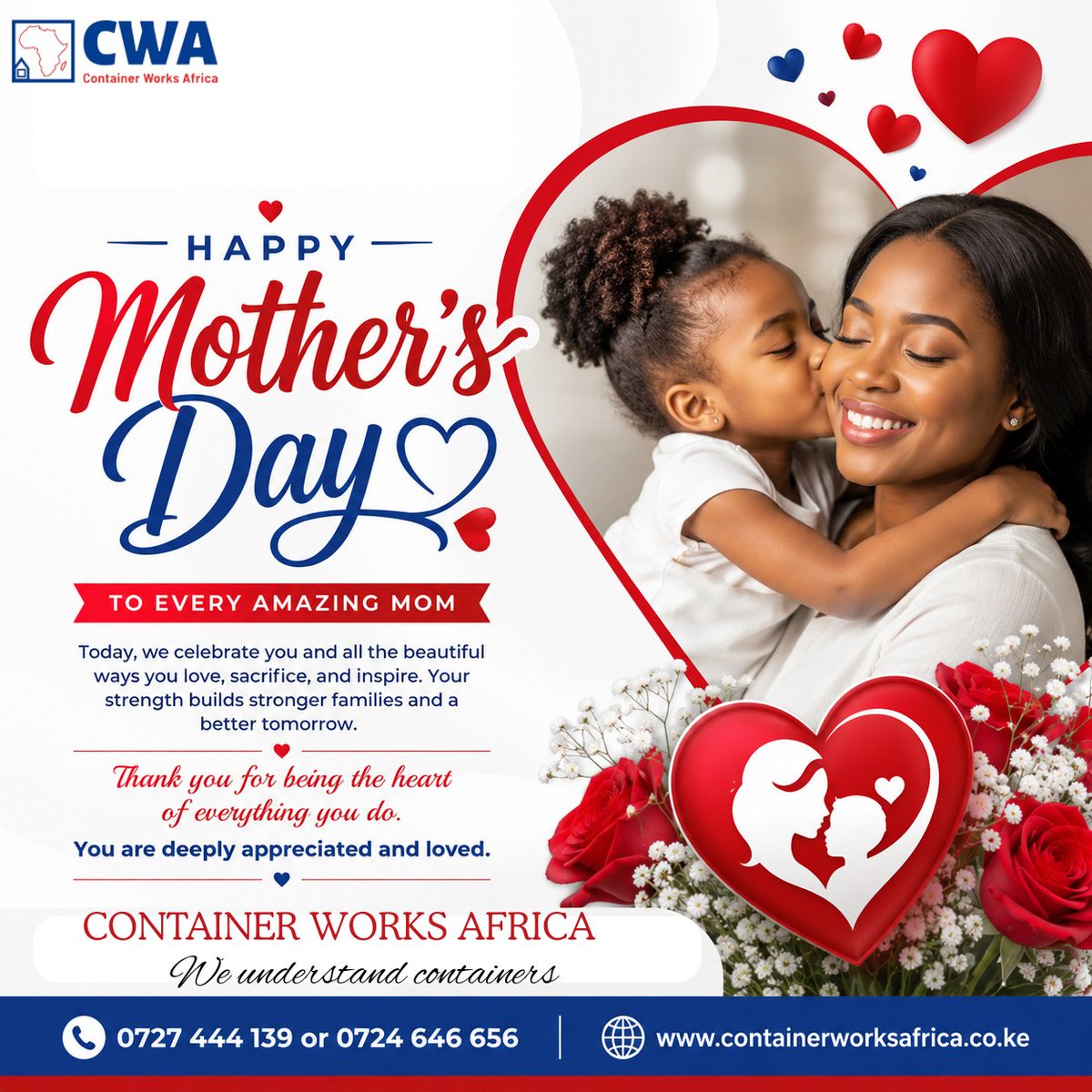 ContainerworksA's tweet photo. Happy Mother’s Day 
Today, we celebrate the strength, love, and endless sacrifices of every amazing mother. 

From all of us at Container Works Africa, we wish you a beautiful and joyful Mother’s Day filled with love and appreciation. 
#mothersday #mothers #sunday https://t.co/FfGyWgWa6Q