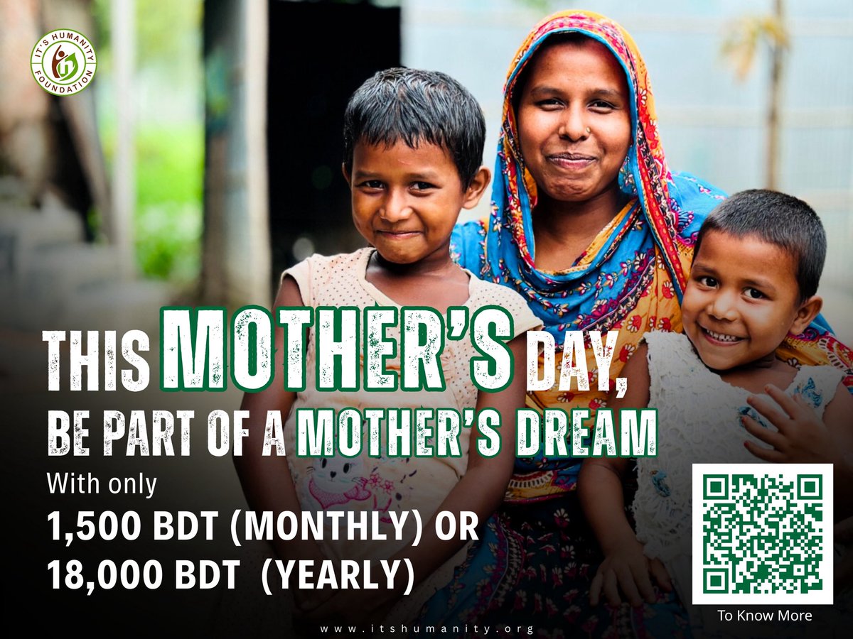IHfoundationbd's tweet photo. This Mother’s Day, honor a mother’s dream with the gift of education.

With just 𝐁𝐃𝐓 𝟏,𝟓𝟎𝟎 𝐩𝐞𝐫 𝐦𝐨𝐧𝐭𝐡, you can support a child continue learning and give a mother the comfort of knowing her child’s future is filled with possibility. 

#MothersDay https://t.co/3ODJN619Ns