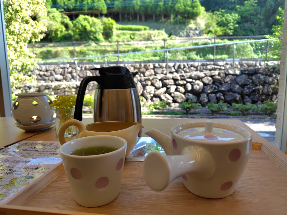 tsumugi025's tweet photo. 茶畑見ながら新茶飲んでる https://t.co/hKc7C9EufO