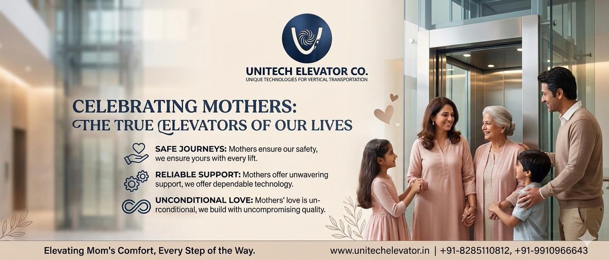 UnitechElevator's tweet photo. Mothers are the true "elevators" of our lives—always lifting us up and keeping us grounded. ❤️
This #MothersDay, we celebrate the strength, safety, and comfort they provide every single day.
Happy Mother’s Day to all the amazing moms! 💐
#UnitechElevator #MothersDay2026 https://t.co/eEdqpwjpKF