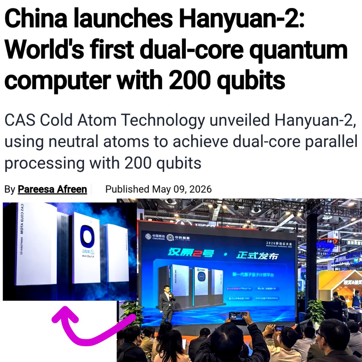BREAKTHROUGH:

China has unveiled Hanyuan-2, a new 200 qubit neutral-atom quantum computer.

What makes it different is its dual core architecture, that combines 100 Rubidium-85 atom qubits and 100 Rubidium-87 atom qubits into two quantum processors that can work together in