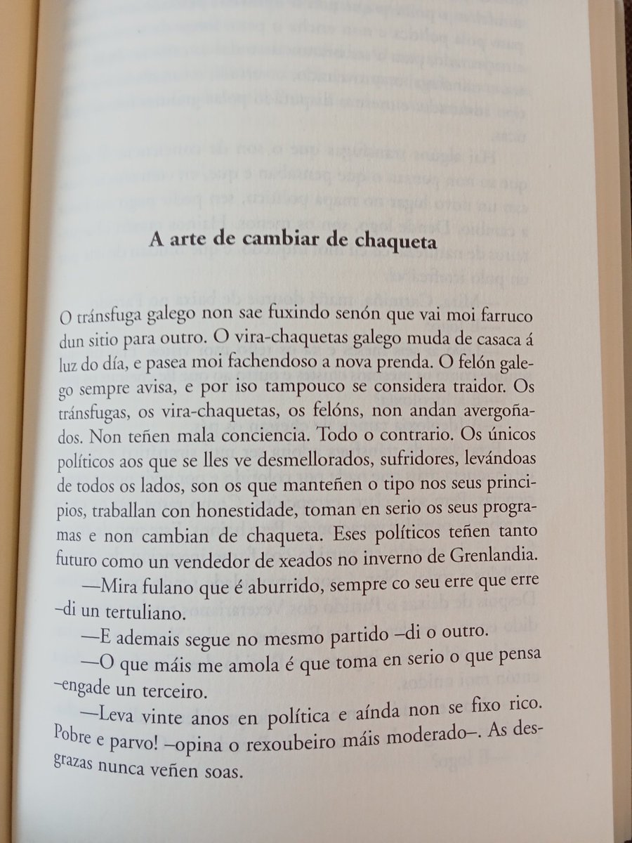 Loisperezdiaz's tweet photo. «A arte de cambiar de chaqueta» é un artigo escrito polo @manuelrivas.bsky.social no período 1990-92 para A Voz de Galicia e contido en «Unha espía no Reino de Galicia», de Xerais. Moi acaído nestes días de ignominia lucense. https://t.co/4iPCOC3uI4