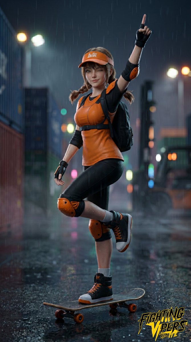 FVRB_FanProject's tweet photo. Fighting Vipers Re:Bite
"Rain Streets" #3 Becky

この子、まず「見られること」を前提に動いてます。

トリックもポーズも、
全部ちょっとだけ“配信映え”を意識していて、
戦いそのものをコンテンツとして楽しんでるキャラです。

ただ、軽そうに見えて、負けず嫌いな部分はかなり強め。

スケボーも、「移動手段」じゃなくて自己表現として持たせています。

雨の路面だと、ストリート感がかなり強く出て気に入ってます。

----

“Fight first. Go viral later.”

Becky is a character who’s always aware of being watched.

Her tricks, poses, and movements are designed to feel performative,
like she’s turning every fight into content.

But underneath the playful energy,
she’s extremely competitive.

The skateboard isn’t just equipment —
it’s part of how she expresses herself.

Really liked how the rain brought out the street vibe here.

#FightingVipers