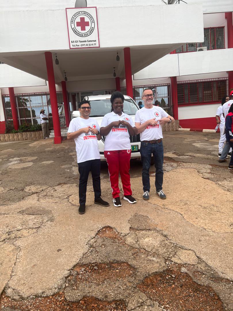 AdeshTripathee's tweet photo. Today, we continue celebrating World Red Cross and Red Crescent Day in Yaoundé, Cameroon, with a solidarity walk honoring the volunteers who stand with communities every day.
#UnitedInHumanity
#8May https://t.co/8OxxxsYFt9
