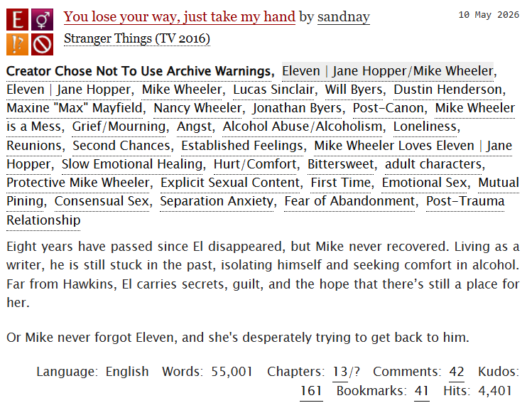 MilevenFics's tweet photo. #MilevenFicRec   

You lose your way, just take my hand
by sandnay
https://t.co/pFRd9R2DyX

#LongFic #PostS5 #Angst #HurtComfort #Smut https://t.co/qJ15hFXY9G