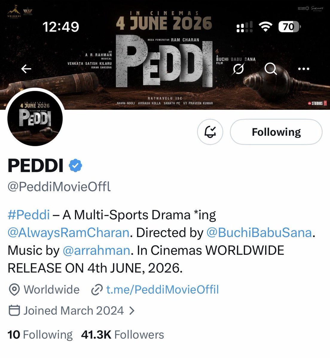 AlwaysECFs's tweet photo. .@PeddiMovieOffl Dp &amp; Header Pic Updated 💥🔥💥 

 #PEDDI #PeddiOnJune4th https://t.co/FsQRoSKtYf