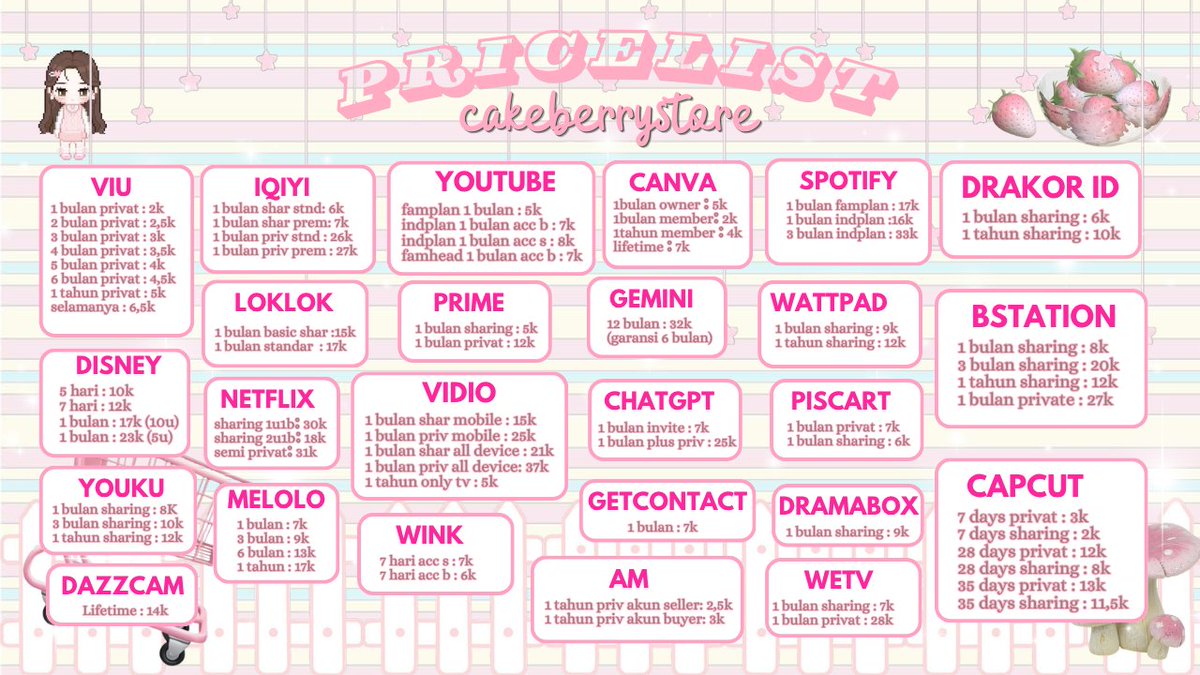 cakeberrystore's tweet photo. APK PREMIUM LENGKAP + MURAH? 😱
yg murah murah gini ya pasti order di store cakeberry yaa beb!! 🤩😚💗

contact person: https://t.co/uSRt1D9shJ

#zonauang #zonajajan #apkprem https://t.co/HFdnhyG0uV
