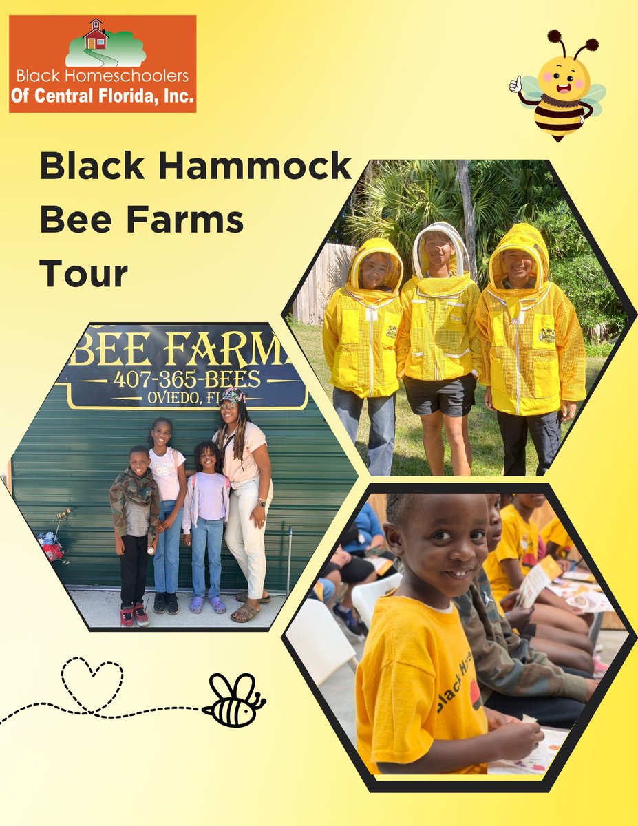 BHCFLStrong's tweet photo. Black Homeschoolers of Central Florida, Inc. students had an amazing opportunity to visit a local bee farm and learn firsthand about the important role bees play in our ecosystem! 🐝🌻 https://t.co/OAo8000RLm