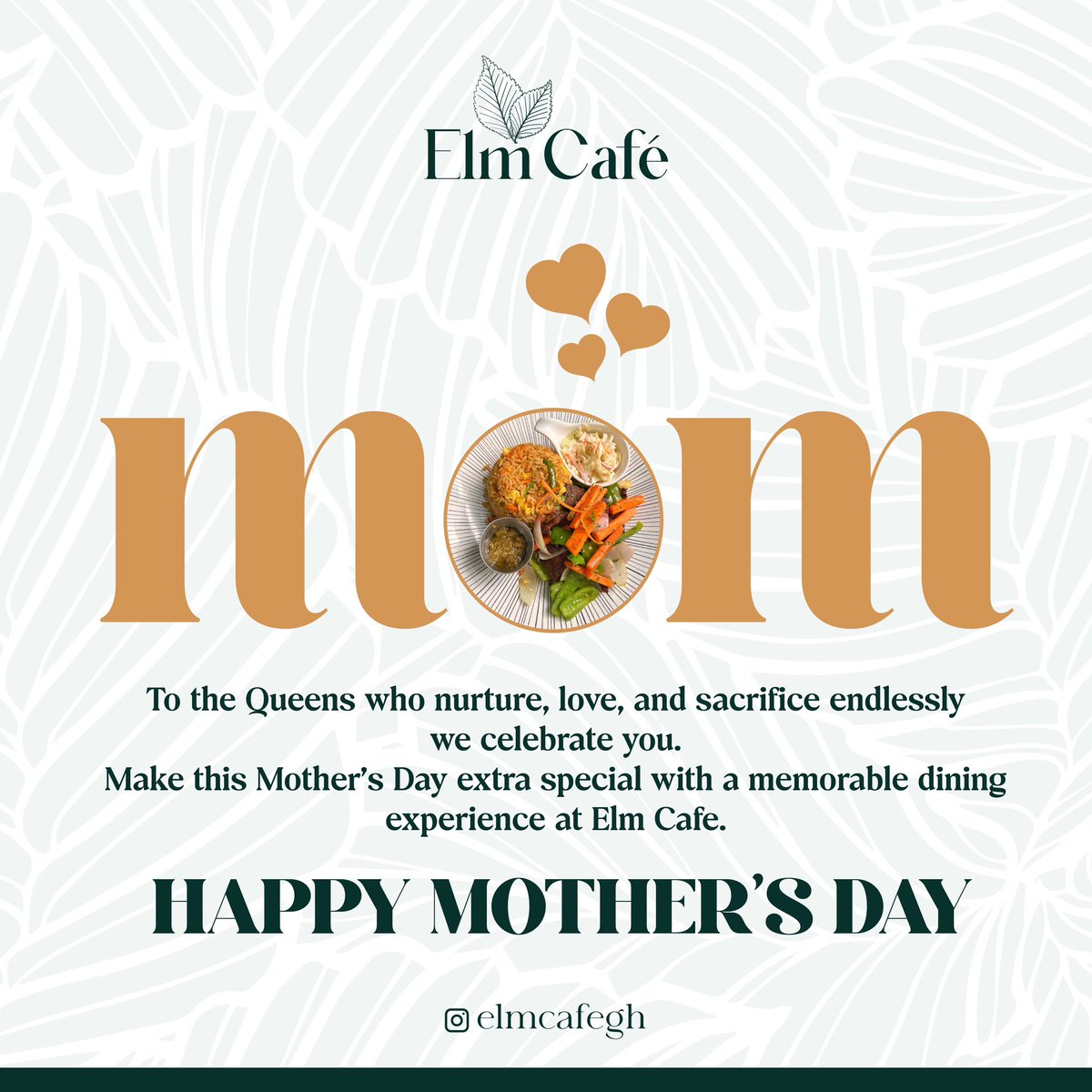 ElmCafeGh's tweet photo. Mum deserves a beautiful experience. 💐✨. Bring your mother, wife, grandmother, or the special woman in your life to enjoy great food, warm moments, and a relaxing dining experience with us this Sunday. ❤️

Celebrate Mother’s Day the delicious way at Elm Cafe. https://t.co/vbEcDq7Rxy