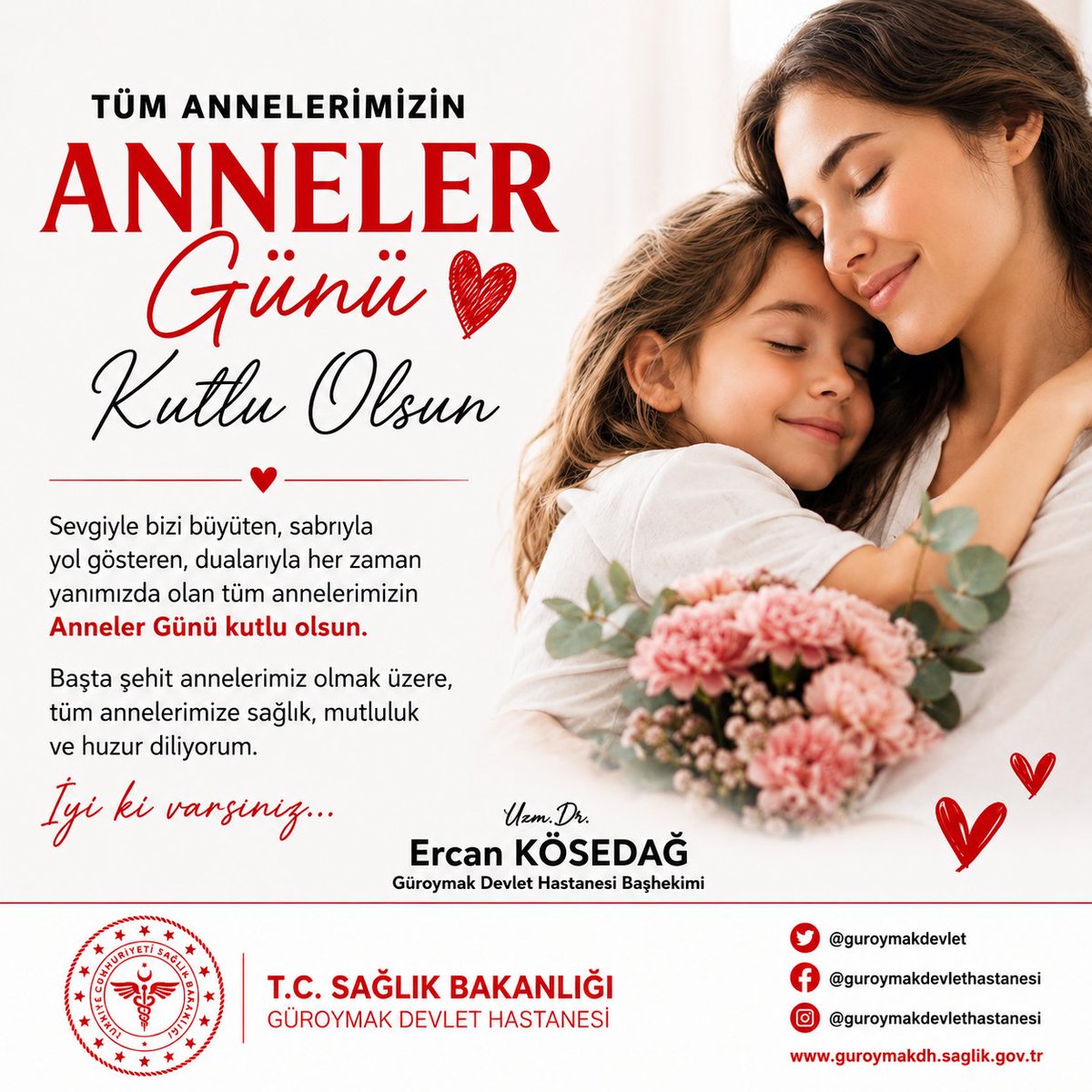 guroymakdevlet's tweet photo. Sevgiyle bizi büyüten, sabırla yol gösteren, dualarıyla her zaman yanımızda olan tüm annelerimizin Anneler Günü kutlu olsun. 
Başta şehit annelerimiz olmak üzere tüm annelerimize sağlık, mutluluk ve huzur diliyorum.

Uzm. Dr. Ercan KÖSEDAĞ
Güroymak Devlet Hastanesi Başhekimi https://t.co/6zqlLM6MFH