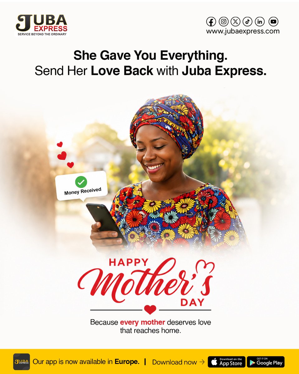 JubaExpress's tweet photo. Happy Mother's Day from Juba Express 💐

#jubaexpress #happymothersday https://t.co/oLXcXpqd3G