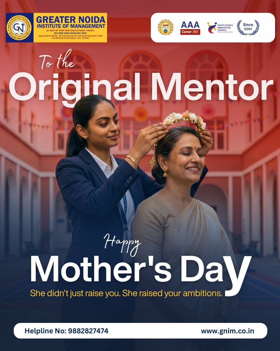 gnimofficial's tweet photo. Happy Mother's Day. 

She didn't just raise you. She raised your ambitions.

#happymothersday #mothersday2026 #gnim #greaternoida #pgdm #theoriginamentor #bschool #managementeducation #delhincr #pgdmadmissions #motherslove https://t.co/w9zJVgXww2