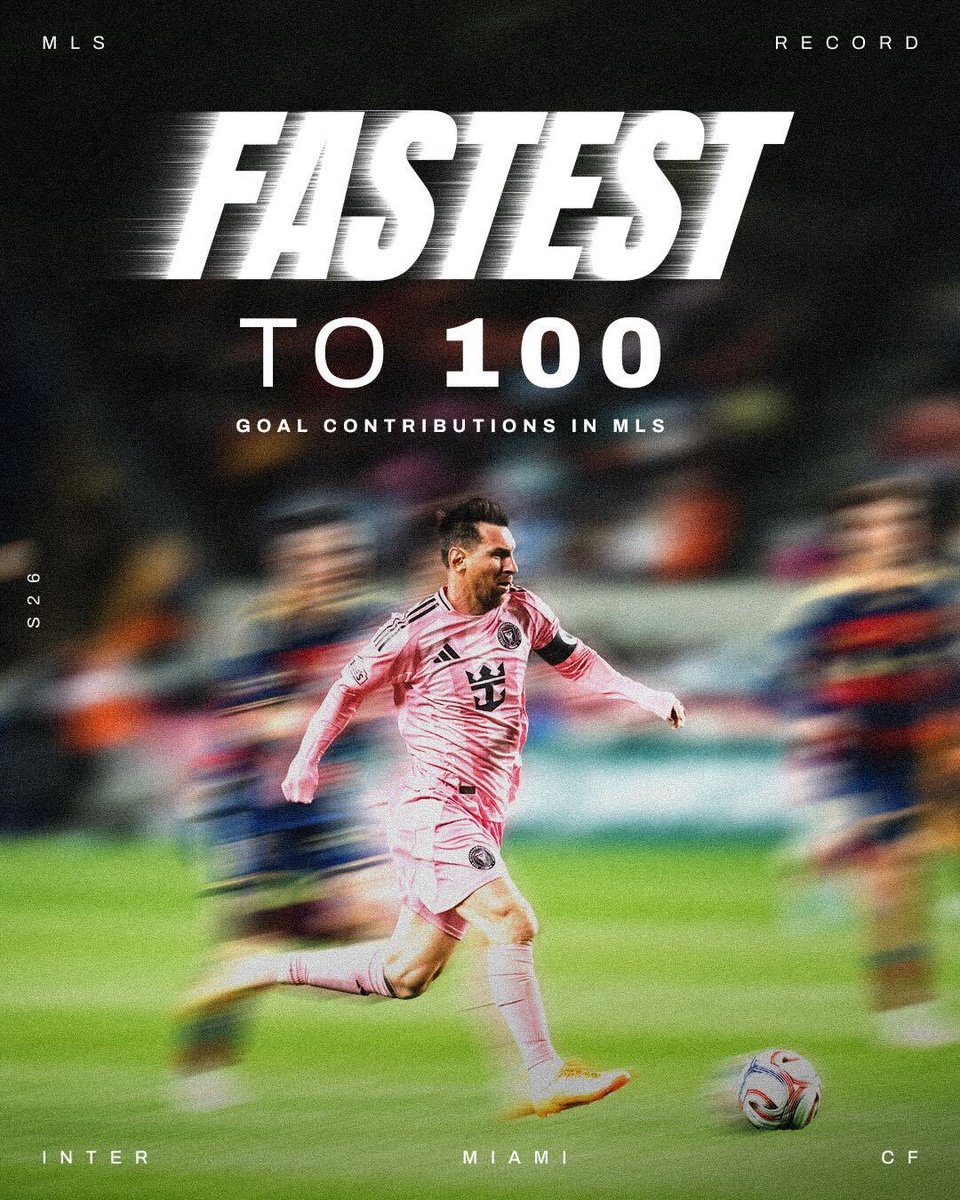 MessiQuote's tweet photo. .@InterMiamiCF: “If you blink, you’ll miss it. Leo Messi fastest to 100 goal contributions in MLS.” https://t.co/nuSd37W4CZ