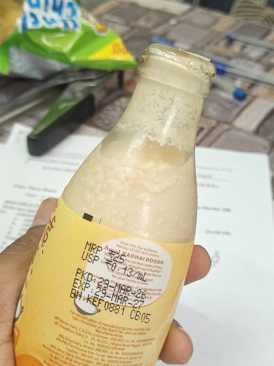 Strange_Rahul's tweet photo. @Amul_Coop Quality Kadhai Doodh within one month of manufacturing, just purchased yesterday and saw this after opening.
Too much quality and standards https://t.co/PheakbfGHn