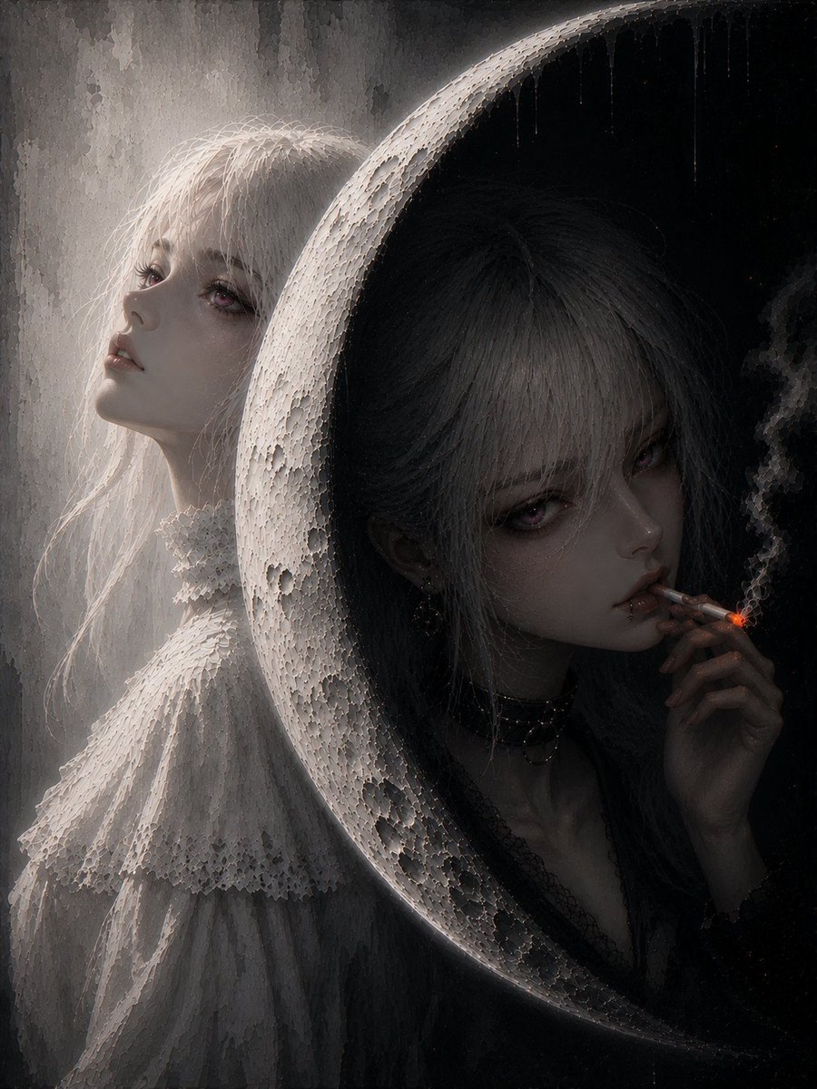 🌙#AI月下幻想🌙 今回も参加させていただきます 月の光と影で人物の二
