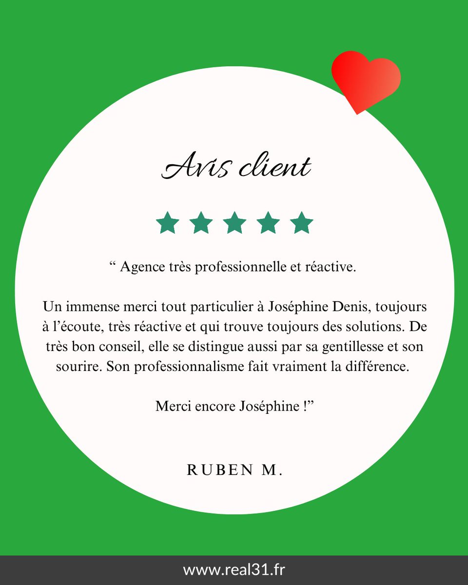 real31immo's tweet photo. Merci pour votre confiance et votre soutien continu ! 🙏

Vos retours nous aident à progresser et vous offrir le meilleur service possible. 

RDV sur notre site web : https://t.co/auudksNtdt 

#SatisfactionClient #Immobilier #Achat #Vente #Location https://t.co/K21aXFxTcM