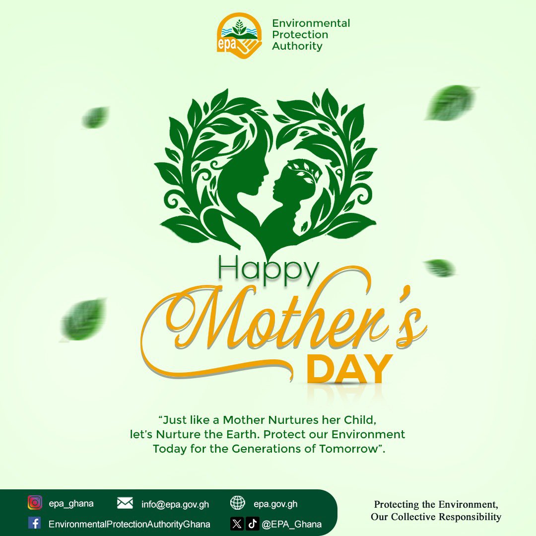 EPA_Ghana's tweet photo. Happy Mother’s Day from EPA Ghana to all our cherished mothers!
We celebrate the love and strength of mothers everywhere. Just as mothers nurture their children, let’s nurture and protect our Earth for future generations!!
#MothersDay #EPAGhana #ProtectTheEnvironment https://t.co/rRFxVWuHcf