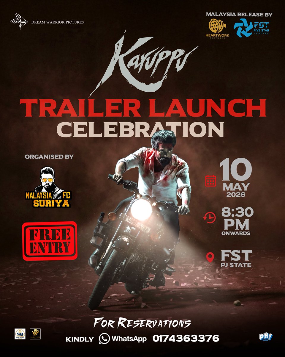 dak_evolution's tweet photo. The roar is getting louderβ¦ π₯ποΈ
Malaysia Surya FC proudly presents the Karuppu Trailer Launch Celebration!
Get ready for an electrifying night filled with whistles, screams, vibes & pure celebration! β€οΈβπ₯
#Karuppu #FST #GetMoved #HeartworkPictures #GodModeActivated https://t.co/ii00n6w4nu