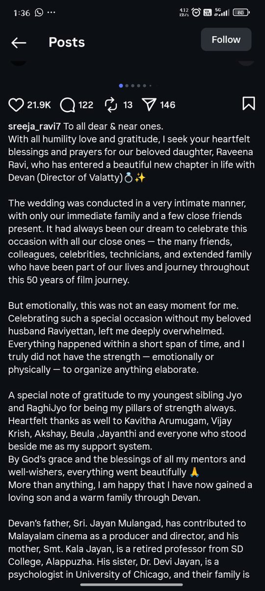 filmistreet's tweet photo. Actress #RaveenaRavi Weds Director #Devan ❣️🎥🌹
#SreejaRavi Daughter 👸🏻
Congratz.. Happy married life @raveena116 🌹❣️👸🏻 https://t.co/ardSTOx8FC