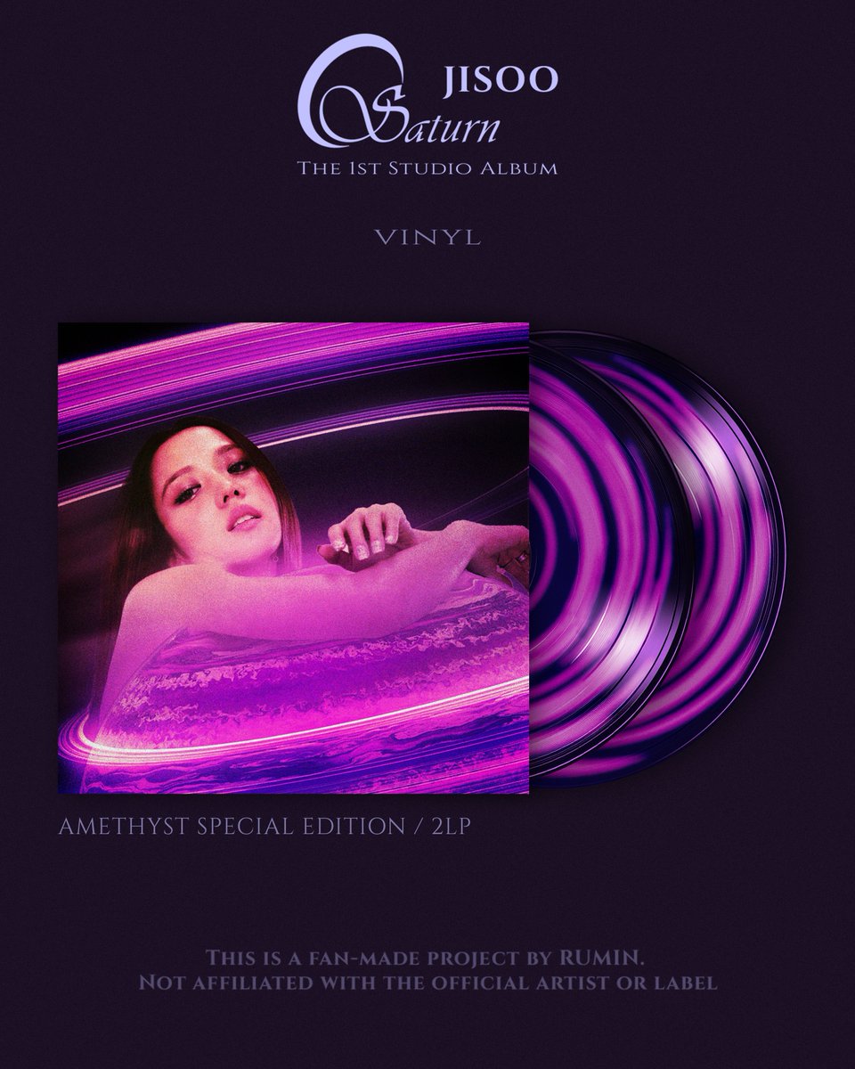 rumin_official's tweet photo. JISOO "Saturn" Vinyl Design & Identity by RUMIN Not Official Release! List features 4 versions • Saturn Ver. • Light Magenta Ver. • Lavender Ver. • Amethyst Ver. Follow @RUMINDEX to see all @sooyaaa__ @blissoo_official #JISOO #Saturn #AlbumDesign #RUMIN #BLISSOO https://t.co/D5fNLbuo8v