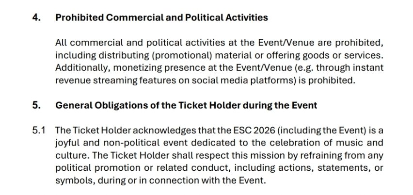 patrickminar's tweet photo. Aus den @Eurovision Regulations. Ich gehe also davon aus, dass gegen die zu erwartenden antisemitischen Aktionen vorgegangen wird. Bin gespannt. #esc https://t.co/BwxqBbE8b2